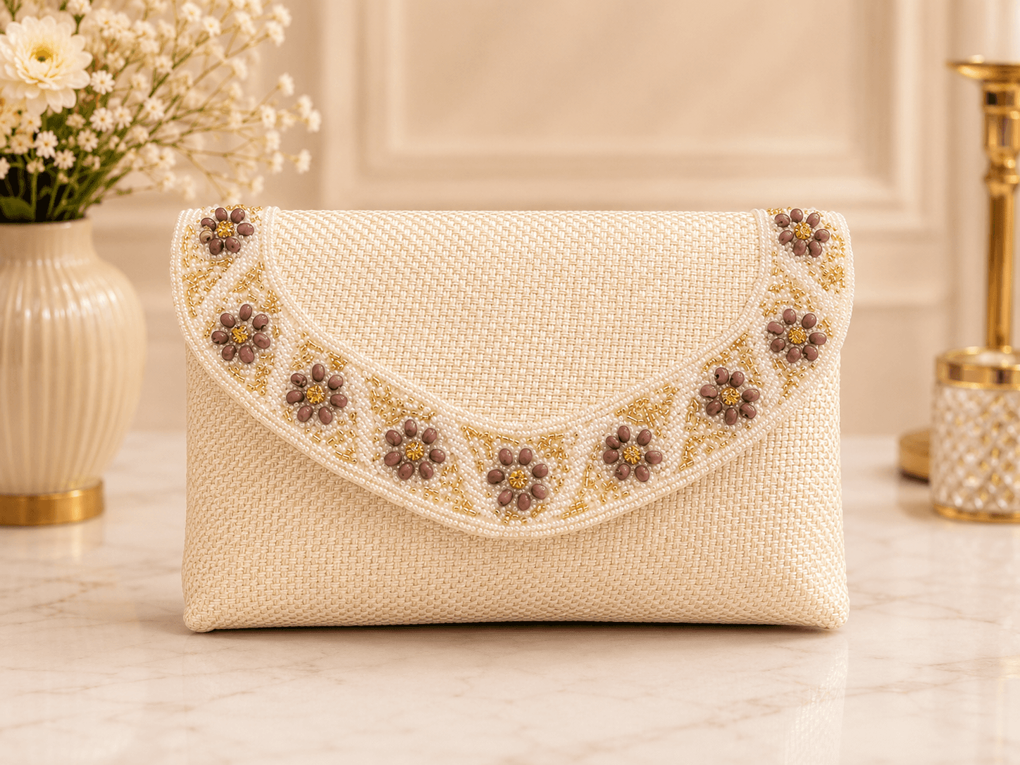 Ivory blossom clutch