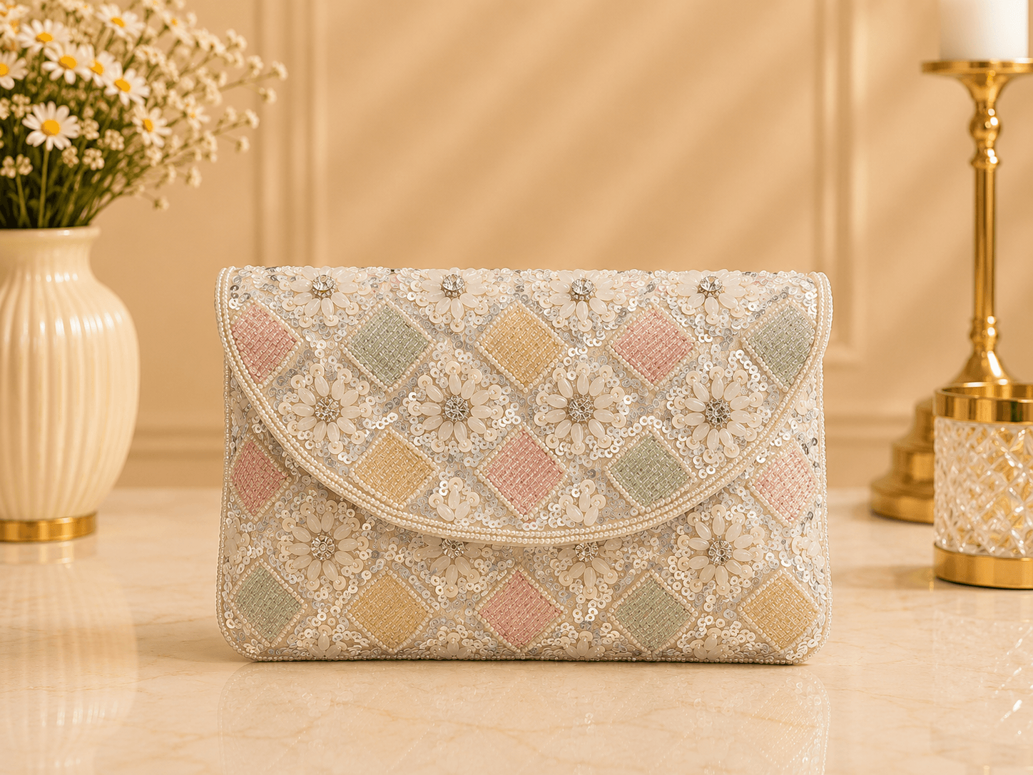 Pastel bloom clutch